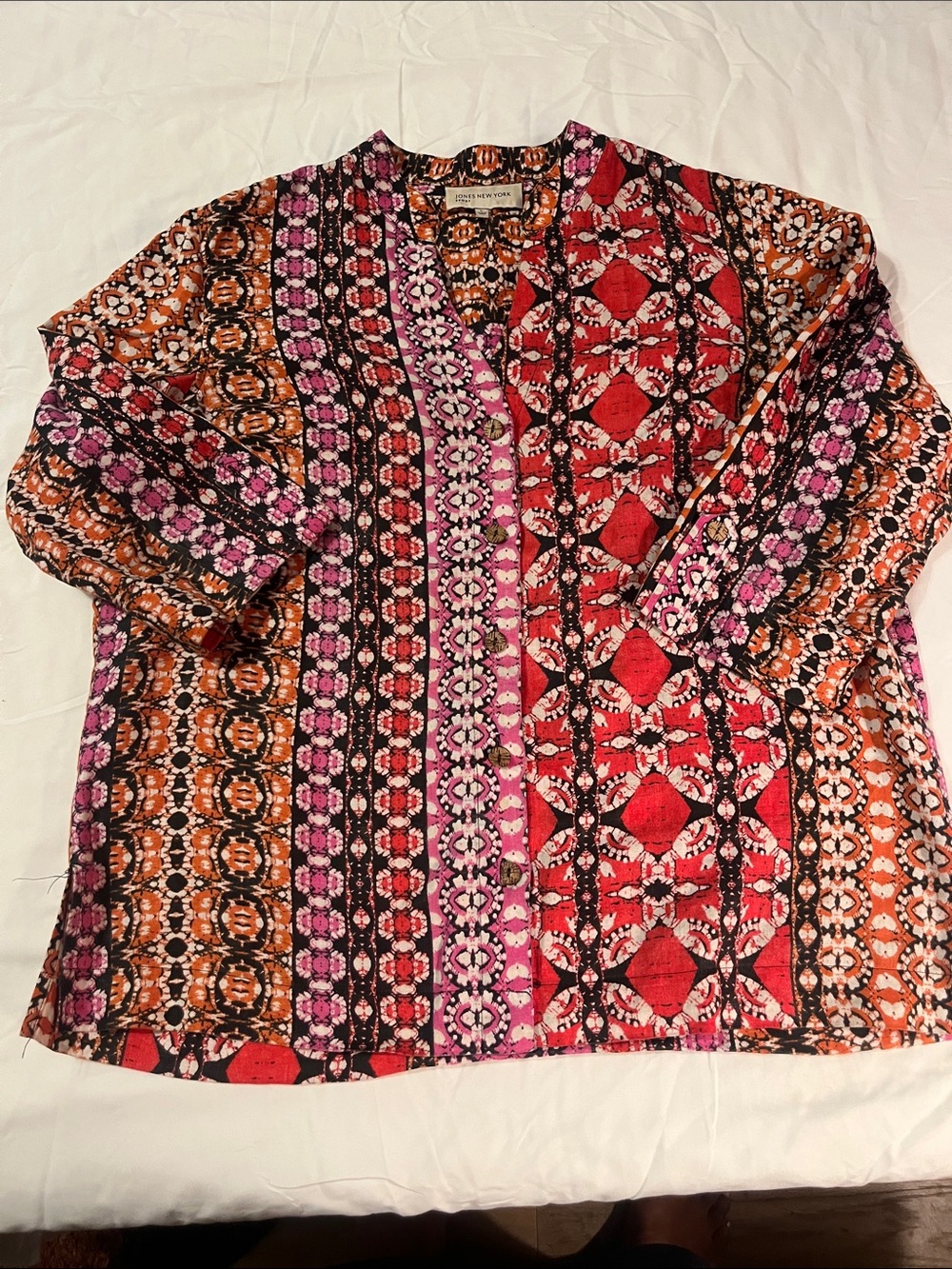 Jones New York Sport Multicolor Printed Blouse - Orange, Pink & Black